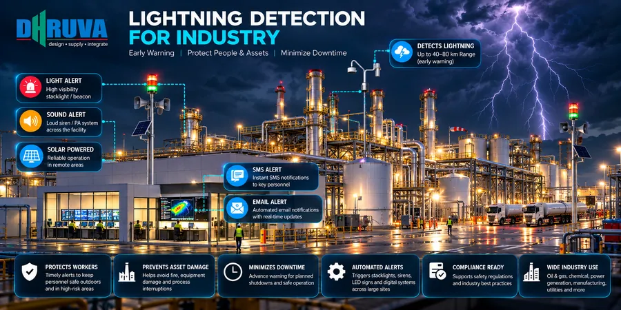 Industrial plant with stacklight and siren lightning alerts