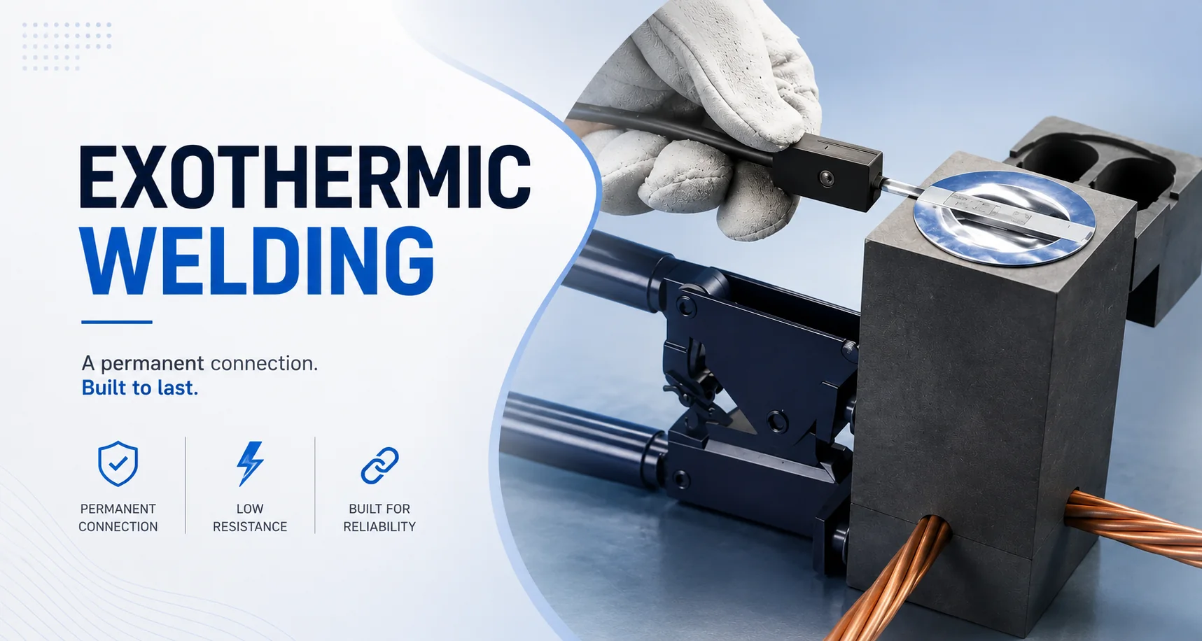 Exothermic Welding Products —A permanent weld and low resistance connection — a molecular joint rather than a mechanical one — produced safely inside a graphite mould.